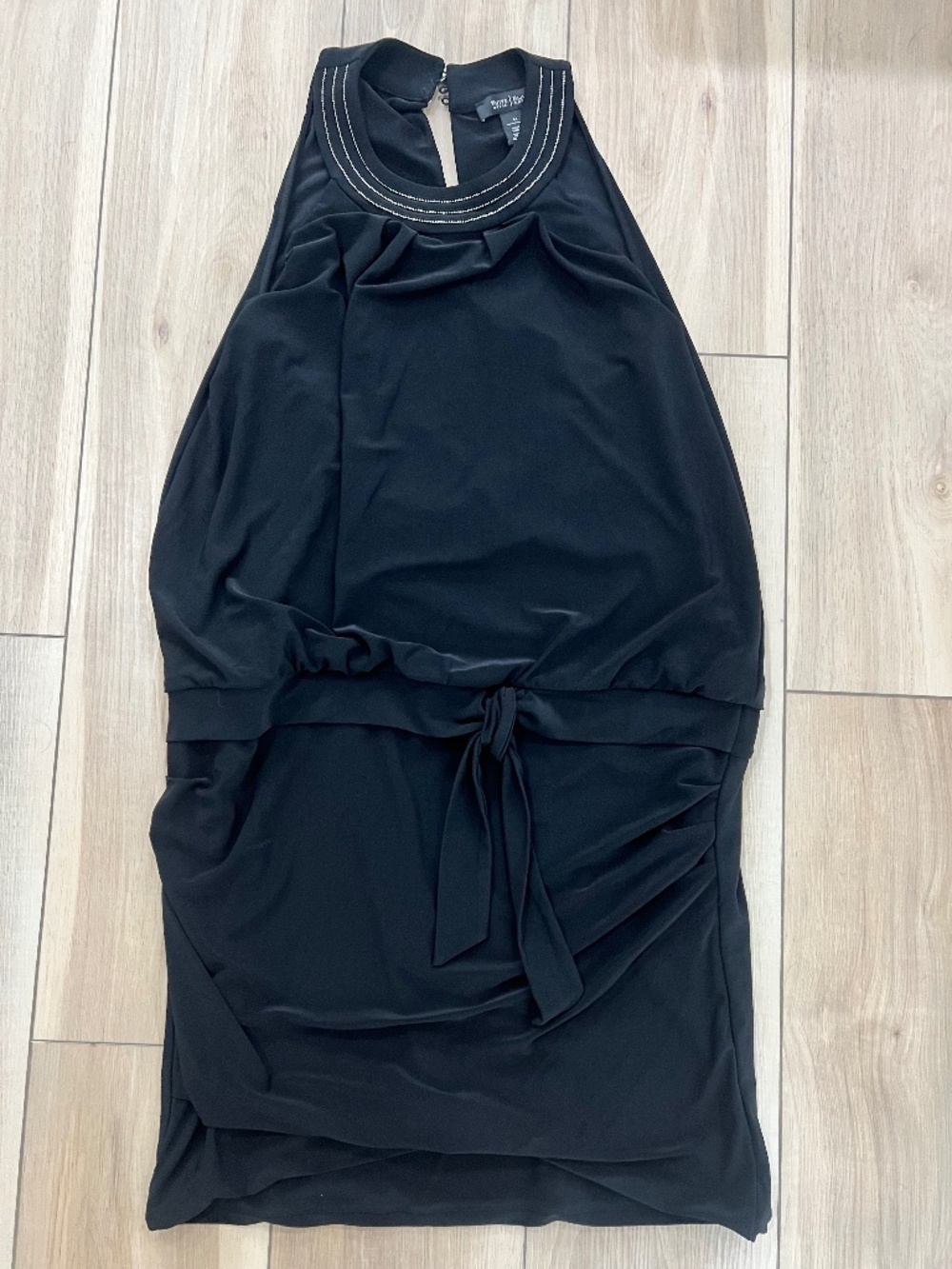 NWT White House Black Market Black Cocktail Dress Size M Beaded Neck Halter